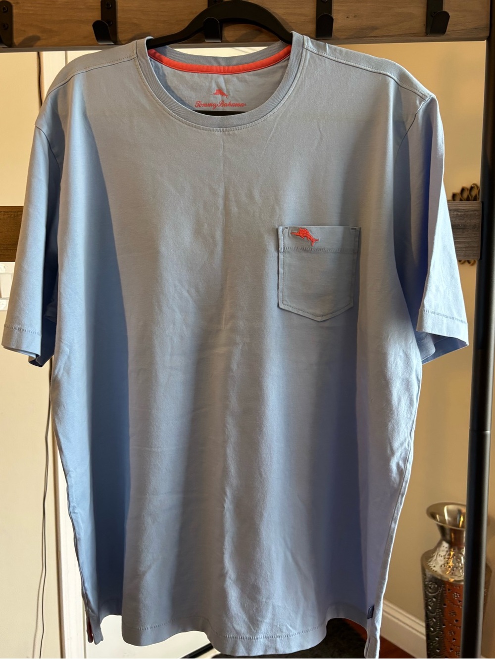 Tommy Bahama Light Blue Short-Sleeve Pocket Tee with Coral Accent - Medium